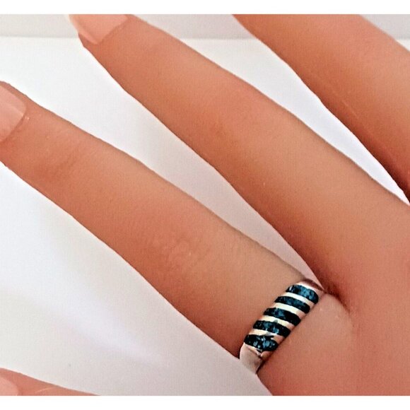 Mexico Taxco Turquoise Crush Inlay Sterling Ring sz 6 (1427) - Picture 3 of 4